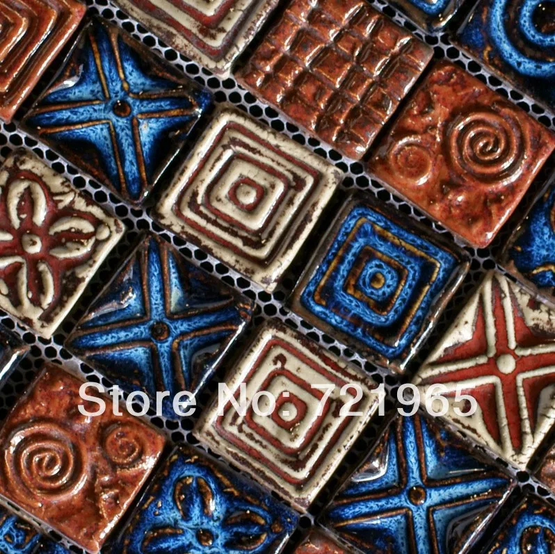 hand craft porcelain mosaic kitchen backsplash tile pcmt071 blue mix