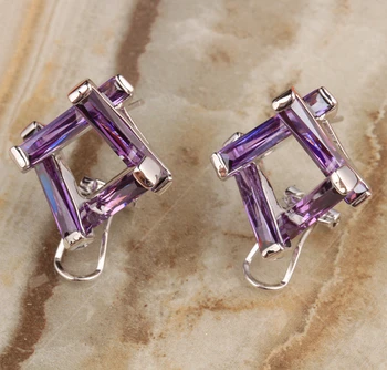 

Cube Purple Zircon Silver Plated Argent Multigems Studs Earring Jewelry S5621