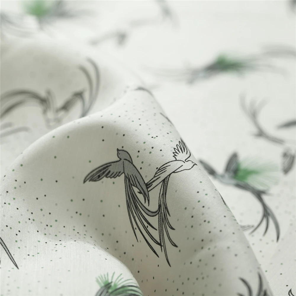 

Animal print swallow/birds and mini dots silk blends cotton fabric, sewing for shirt, blouse, dress, skirt, craft by the yard