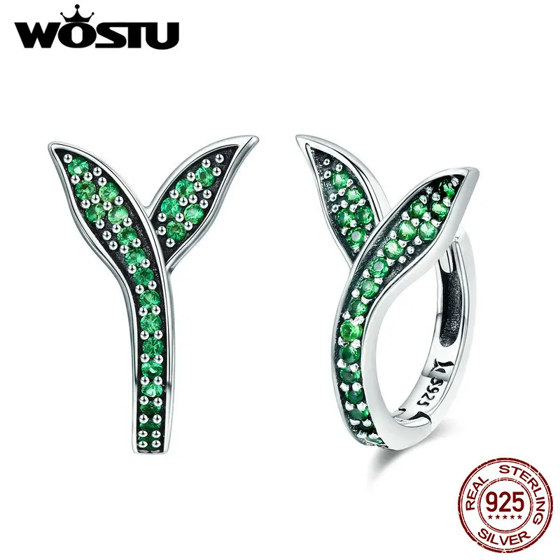 WOSTU Весенние новые 925 пробы серебряные серьги-гвоздики с зелеными листьями для женщин модные дизайнерские украшения Brincos подарок FIE295