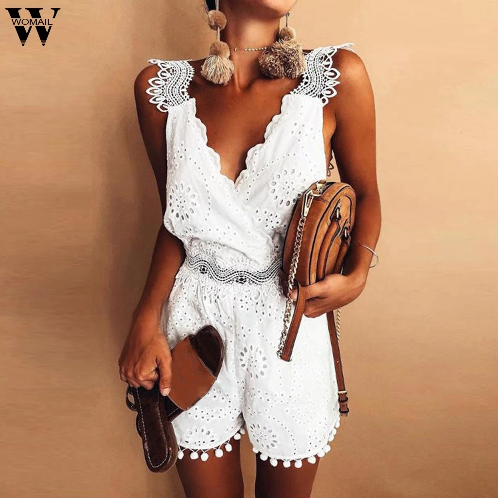 Womail bodysuit Women fashion Summer Sex Sleeveless V-neck Lace Embroidery Playsuit Short Jumpsuit Ladies Party Vacation J612 Womail bodysuit Women fashion Summer Sex Sleeveless V-neck Lace Embroidery Playsuit Short Jumpsuit Ladies Party Vacation J612