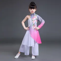 Детские Классические танцевальные костюмы Новый стиль обувь для девочек элегантный китайский веер танцы одежда выступлений хмонг