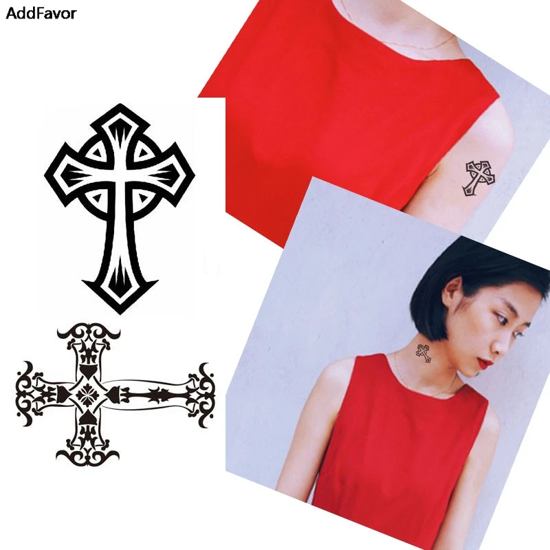 AddFavor 5PCS Cool Black Cross Designs Waterproof Temporary Tattoo Mens