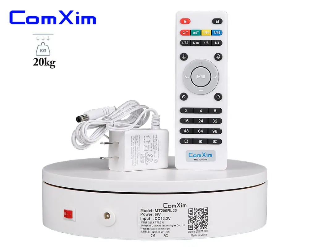 

ComXim MT200RL20 20cm 7.87in Remote Control Speed Direction 360° Electric Rotating Photography Turntable for Display 3D Scanning