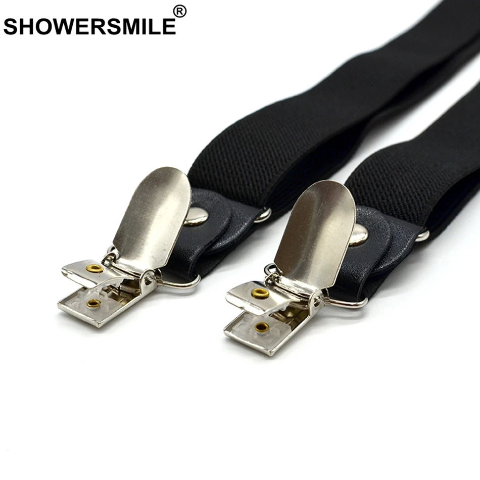 SHOWERSMILE мужские брюки подтяжки 4 клипы Y назад брюки ремень Твердые Черный Высокая эластичность Регулируемый Модные мужские подтяжки лук