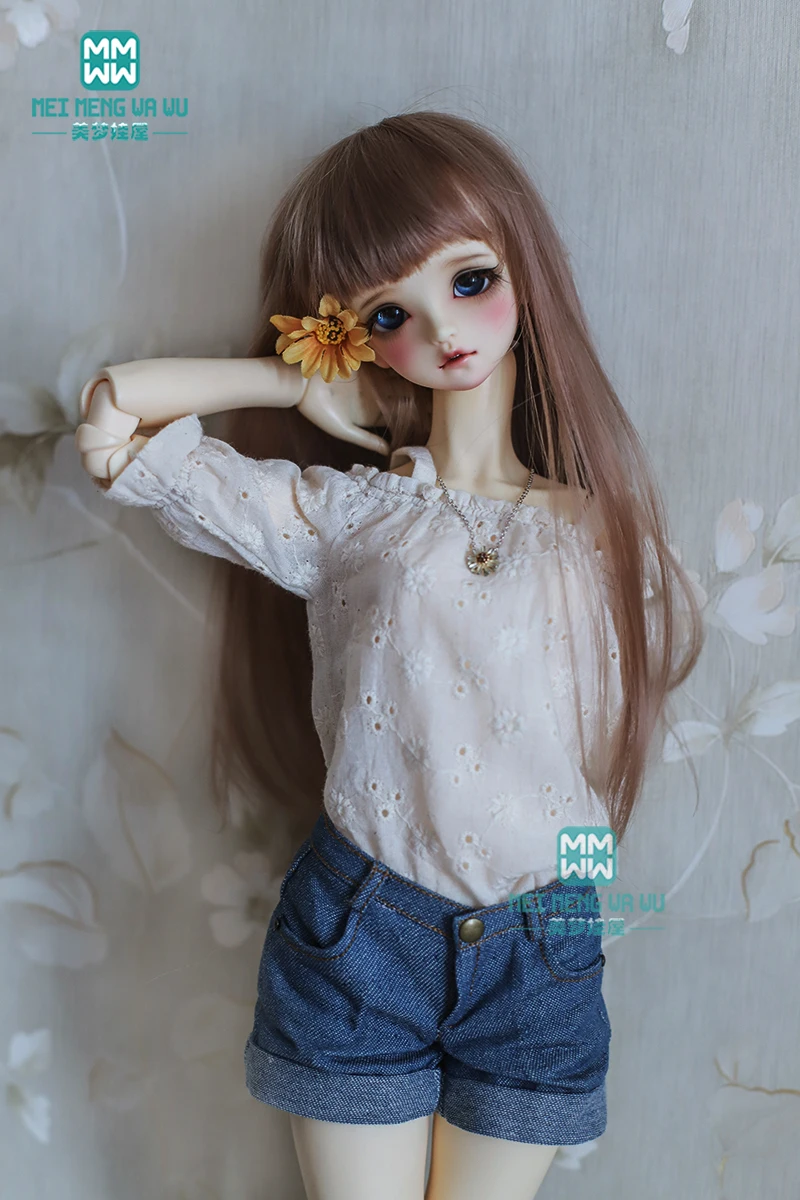

BJD accessories doll clothes fit 1/3 BJD doll fashion suspenders shirt + denim shorts