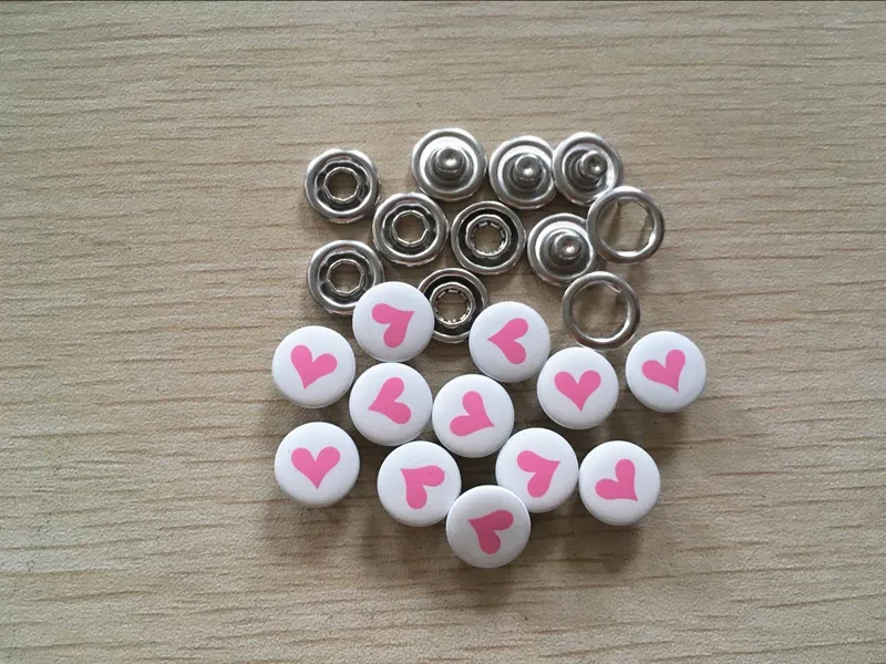 100sets 11mm Heart Cap printed Capped Prong Snap buttons Press Studs Fasteners Poppers Dummy Clip custom | Дом и сад