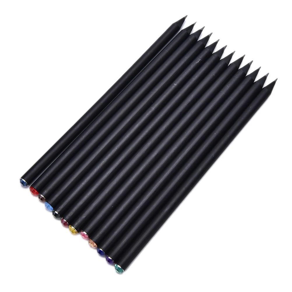 

Wooden Black Rod HB Pencil With Colorful Diamond Kawaii School Painting Drawing Writing Children Pencil Standard Pencils 2Pcs