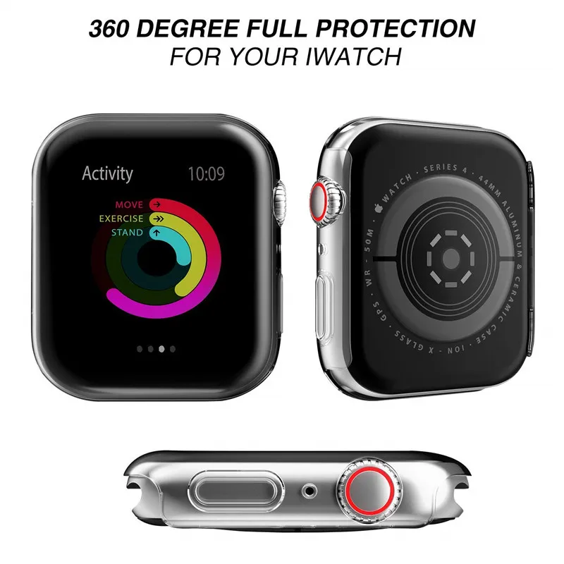 Силиконовый мягкий чехол для Apple Watch series 4 44 мм 40 TPU прозрачный ультратонкий