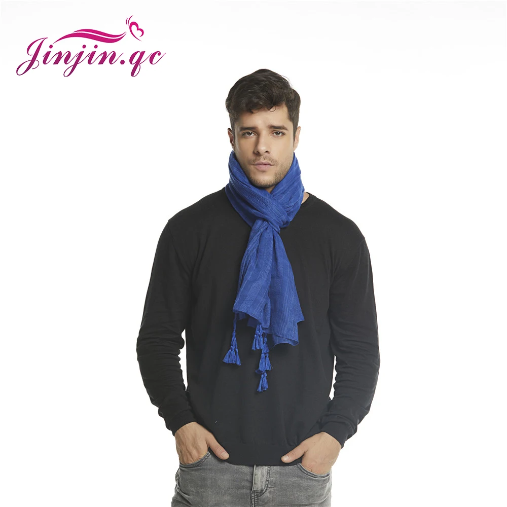 

Jinjin.QC 2019 Fashion Men Scarf Hijab Scarves With Fringe Bufandas Invierno Mujer Echarpe Foulard Blue Gray Viscose Pashmina