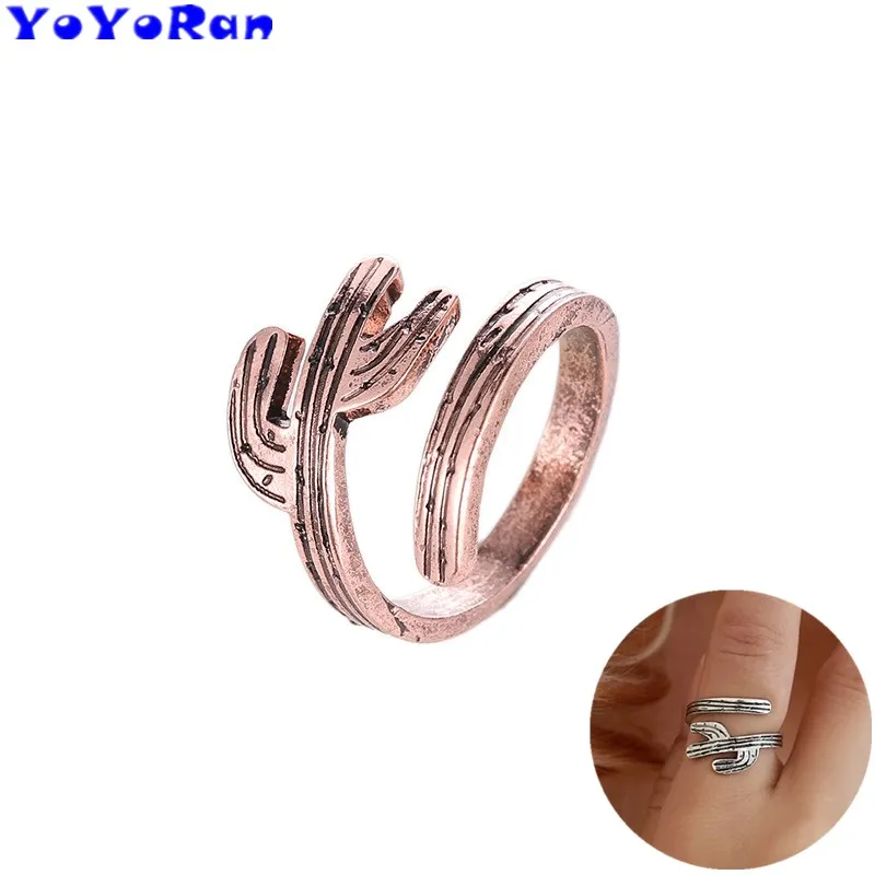 

1 Piece metal Cacti tree opening finger rings for man woman copper silver color plant ring cartoon cactuses circle ring jewelry