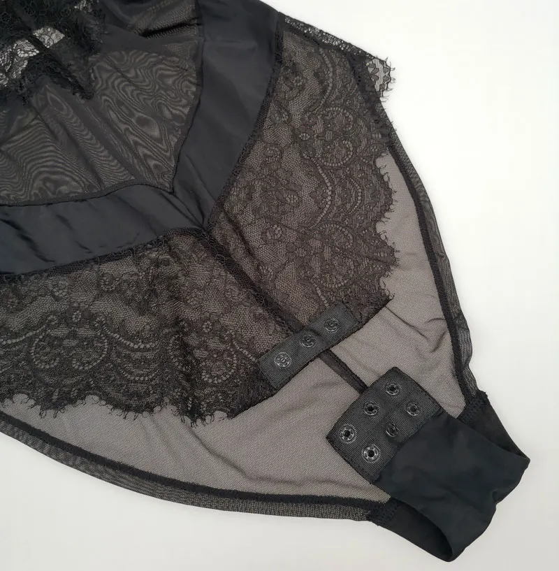 Черное Кружевное прозрачное Марлевое женское сексуальное цельное боди на бретельках сексуальное женское белье без рукавов Тедди нижнее белье подарок SLA013