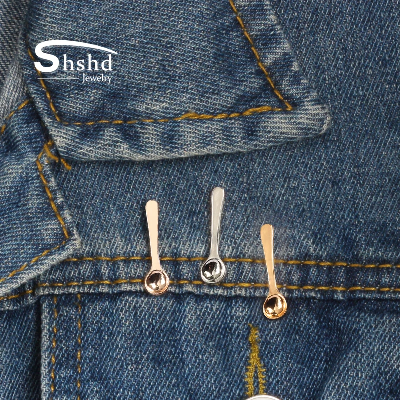 

Dropshipping 3 Colors Mini Coffee Spoon Brooch Kids Measuring Spoons Pins Badge Button Denim Jackets Lapel Pin Jewelry Wholesale