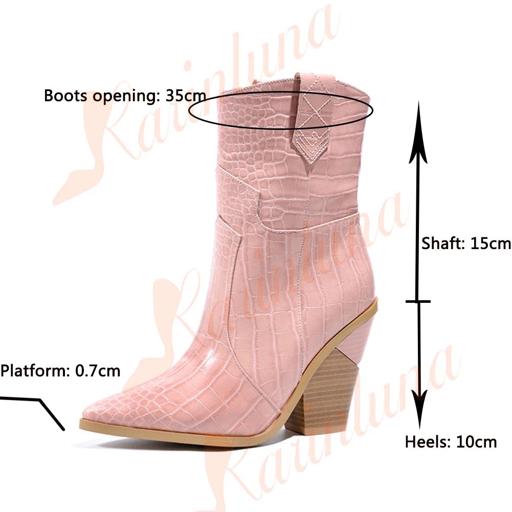 Новое поступление, модные ботинки до середины икры на высоком каблуке в стиле ретро телесного и розового цвета размера плюс 46 Женская обувь популярные короткие женские ботинки