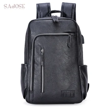

Backpacks For Teenager Men 15.6 inch Laptop Backpack Men PU Leather Casual Daypacks High Quality Brand Waterproof Mochila Male