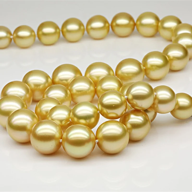 

High quality 8-12mm Perfect round Natural shell gold pearl necklace +bracelet Fashion pearl jewelry Party jewelry Free shipping