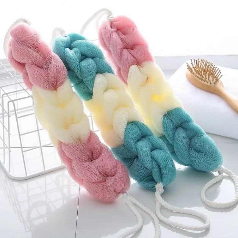 

Exfoliating Scrubber Bath Shower Mesh Sponge Body Scrub Stretch Braided Loofah with Rope Handles Long Sponge Shower Wash Brush