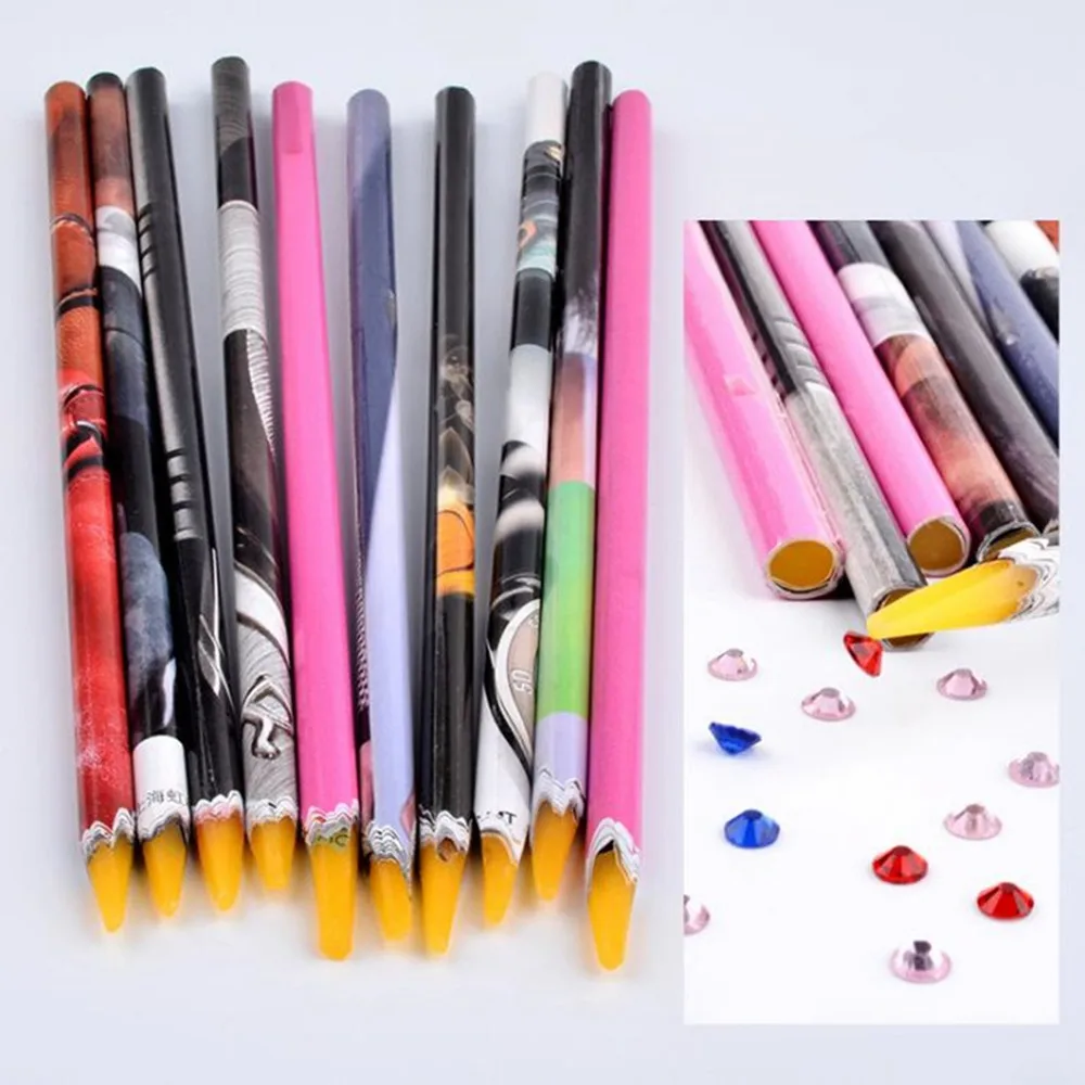 

1pc 10cm Wax Dotting Pen Pencil Nail Art Tools Self-adhesive Rhinestones Gems Drilling Picking Picker Tips Tools Random Color