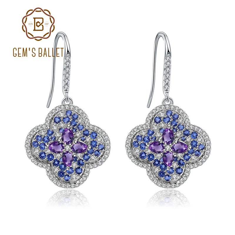 

GEM'S BALLET 1.21Ct Natural Amethyst Flower Gemstone Drop Earrings 925 Sterling Silver Vintage Earrings Fine Jewelry for Women