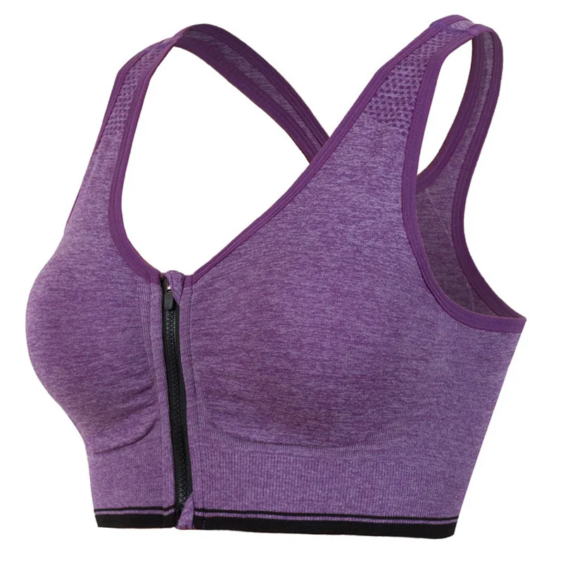 

Ladies Sports Bras No Rims Zipper Medium Strength Tennis Running Fitness Yoga Bra Underwear YEL