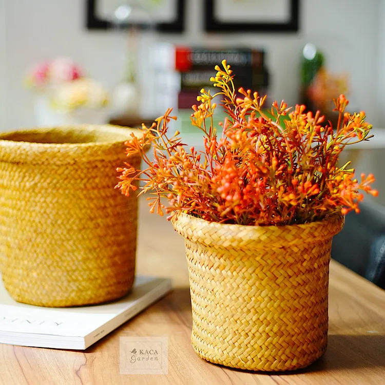 

Handmade Seaweed Knitting Collection Basket Flower Ornament Home Shop Decoration Desktop Storage Basket