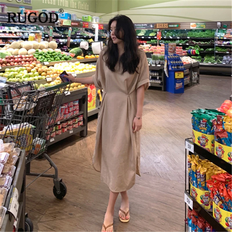 RUGOD 2019 Новое Женское однотонное свободное платье стильное на пуговицах с круглым