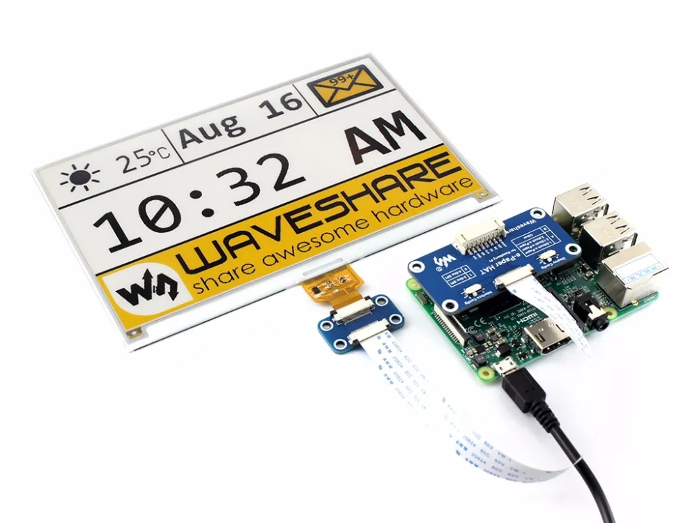 7.5inch e-Paper HAT (C) 640x384 E-ink Display Module Three-color SPI interface compatible with Raspberry Pi 3B/3B+/Zero/Zero W 7.5inch e-Paper HAT (C) 640x384 E-ink Display Module Three-color SPI interface compatible with Raspberry Pi 3B/3B+/Zero/Zero W
