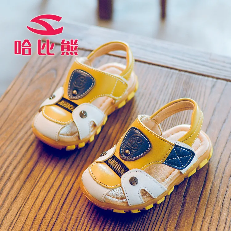 

HOBIBEAR baby boys sandals summer kids shoes anti-collision safe toe-closed sandals leather beach sandalias non slip