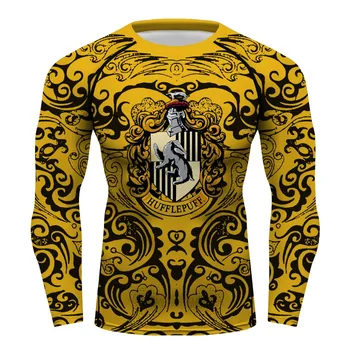 

Custom Hogwarts Hufflepuff compression shirt long sleeve Boxing Shirt Gym Rashguard t-shirt boys bodybuilding men's T shirt