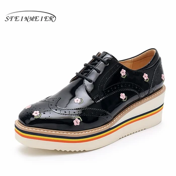 

Women flat shoes genuine leather round toe flats platform brogues ladies summer woman gladiator flat rubber sole shoes