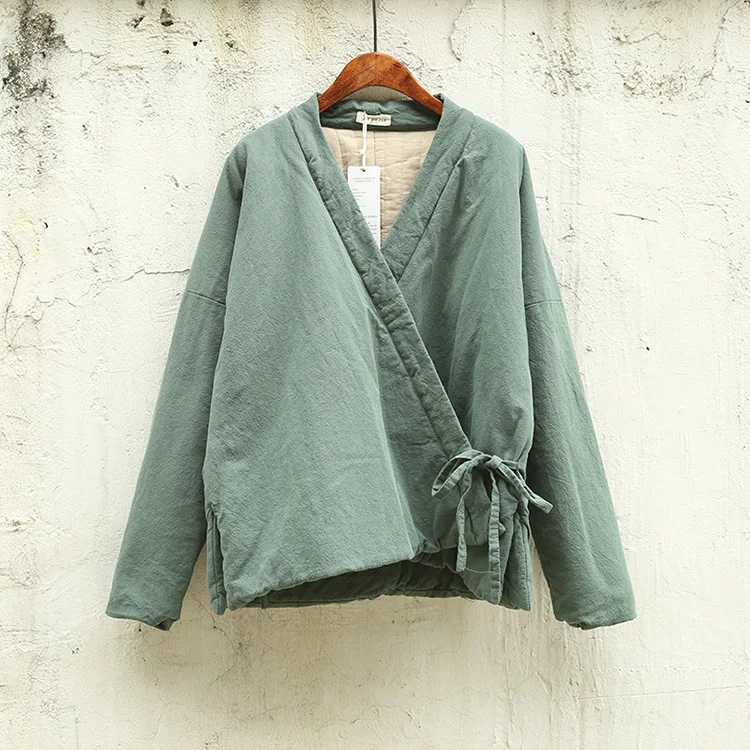 

Cotton and Linen Female Oblique Lapel Jacket Ethnic Chinese Style Loose Folder Cotton Clothing Saida De Praia Women Parka Tunic