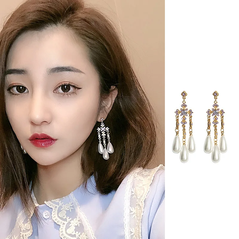 

Korean Trendy Temperament Simple Clip on Earrings Female Personality Long Cross Earrings Wild Simulated Pearl Clips Earrings