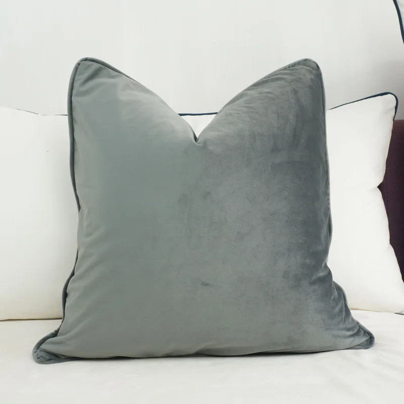 

Piping Design Smoky Gray Velvet Cushion Cover Pillow Case Soft Pillow Cover No Balling-up Without Stuffing