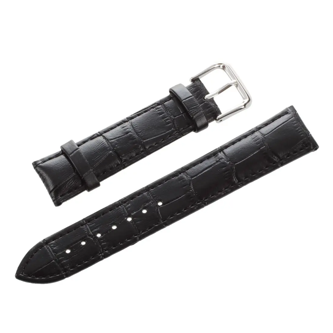 20mm Black Veritable Leather Bracelet with Buckle to Watch20mm black