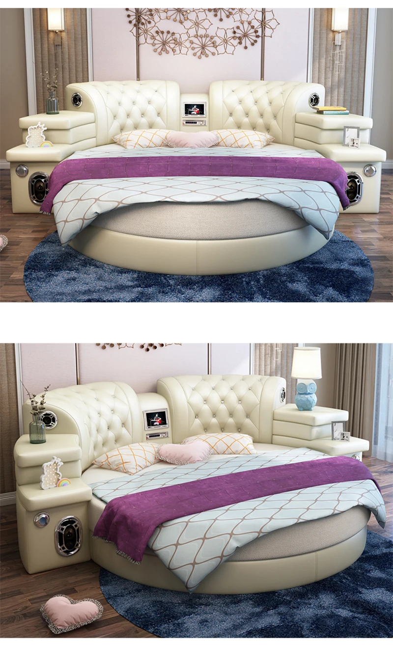 Мебель для спальни девочки розовая большая круглая кожаная кровать, дешевые круглые кровати для продажи