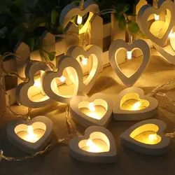 Светодио дный свет строка деревянный персик в форме сердца гирляндой AA Батарея питание для внутреннего Спальня Свадебная вечеринка