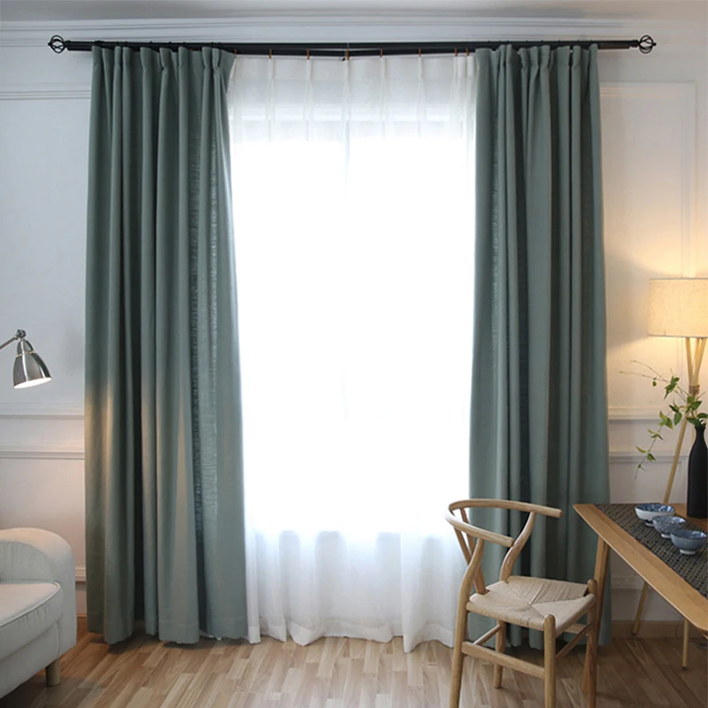Japan Solid Color Faux Linen Modern Window Curtains for Living Room for
