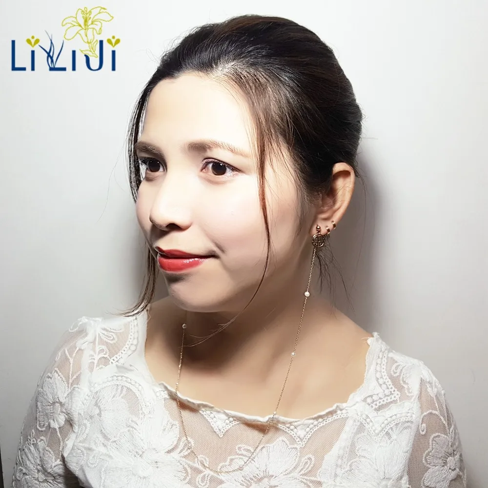 

Lii Ji New Fashion Freshwater Pearl 925 Sterling Silver Gold Plated Chinese style Picture Long Stud Earring