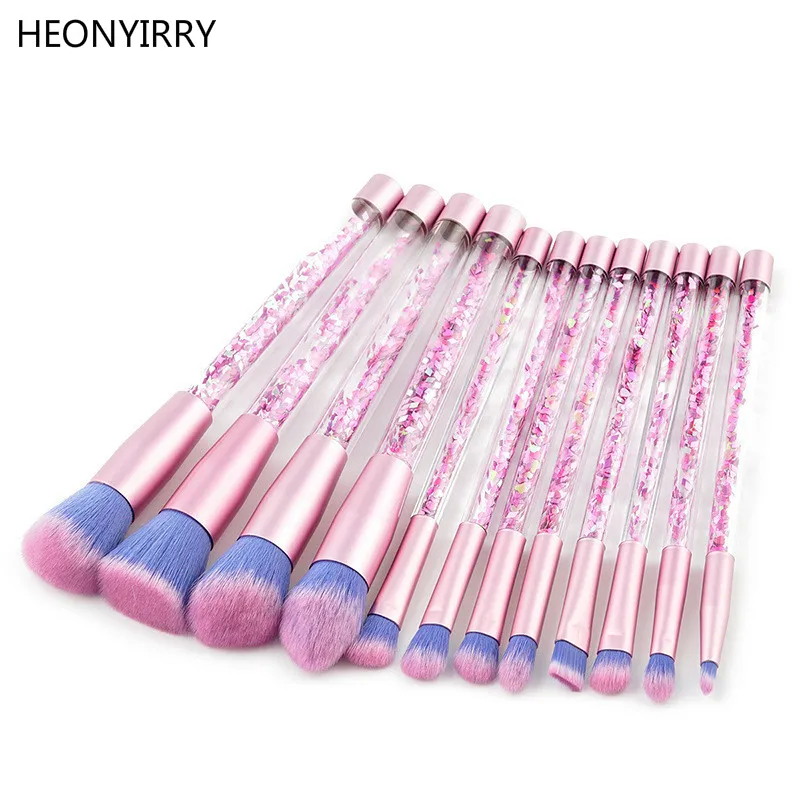 

12pc Crystal Glitter Makeup Brushes Set Diamond Highlighter Transparent Brushes Concealer Make Up Brush Mermaid Brush Maquiagem