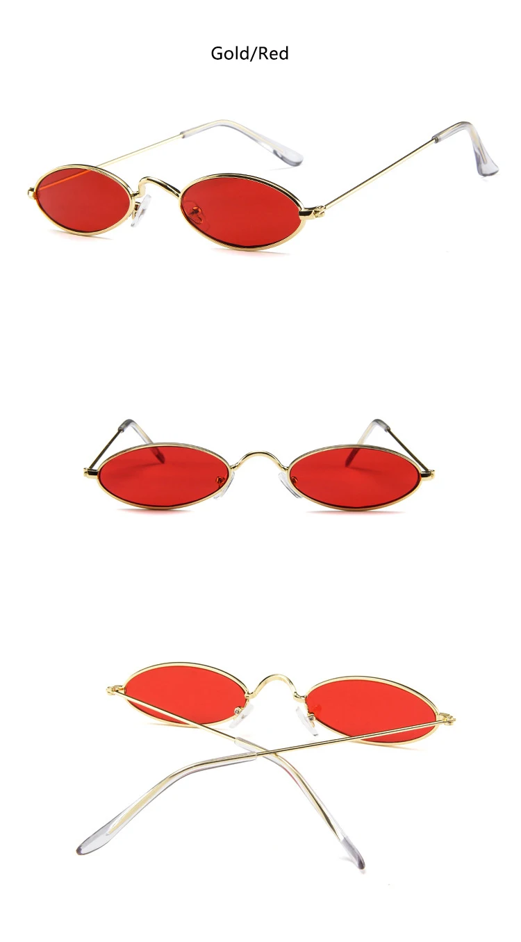 Красные очки, узкие маленькие круглые солнцезащитные очки, винтажные брендовые дизайнерские крошечные металлические оправа с плоскими линзами, овальные очки для мужчин