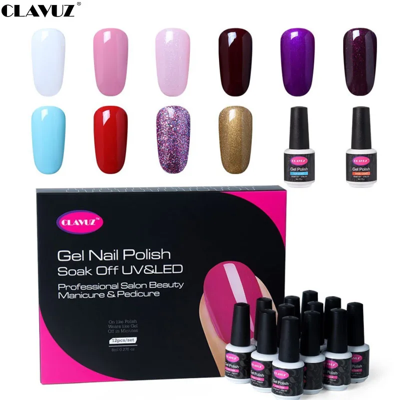 

CLAVUZ 12PCS/Set Nail Gel Polish Birthday Present Wedding Manicure Base Top Varnishes Hot Selling Semi-permanent 58 Colors Kits