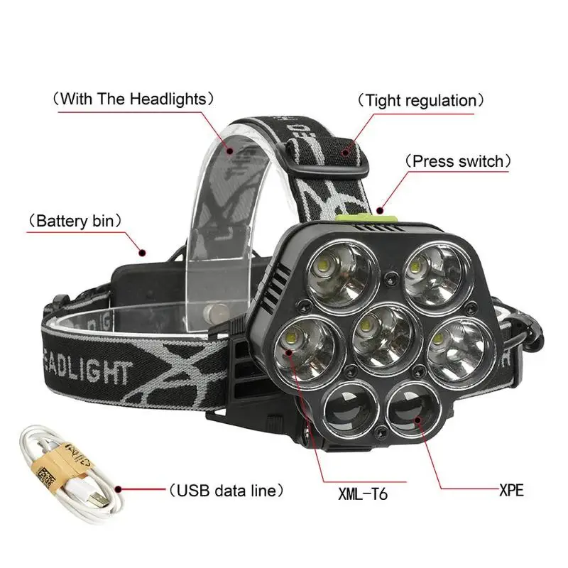 Перезаряжаемые 7 светодиодные фары Micro USB фары XML T6 Водонепроницаемый Рыбалка Кемпинг Фонарь налобный ночь Открытый Прогулка путешествие