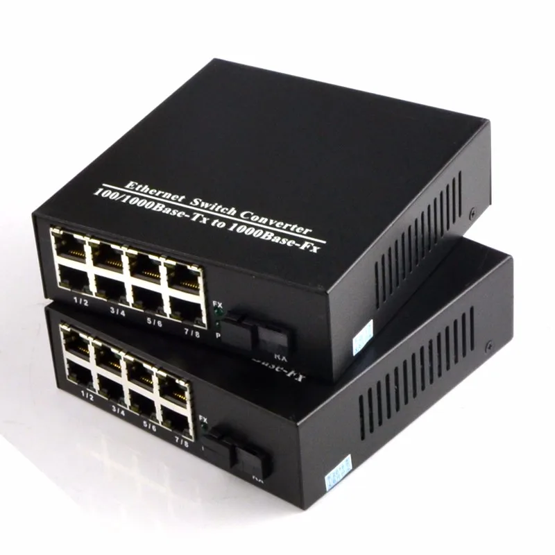 1 пара 10/100/1000 Мбит/с Волокно-оптические ethernet media converter gigabite одиночный режим Волокно с 8 RJ45 UTP и 1 sc Порты и разъёмы