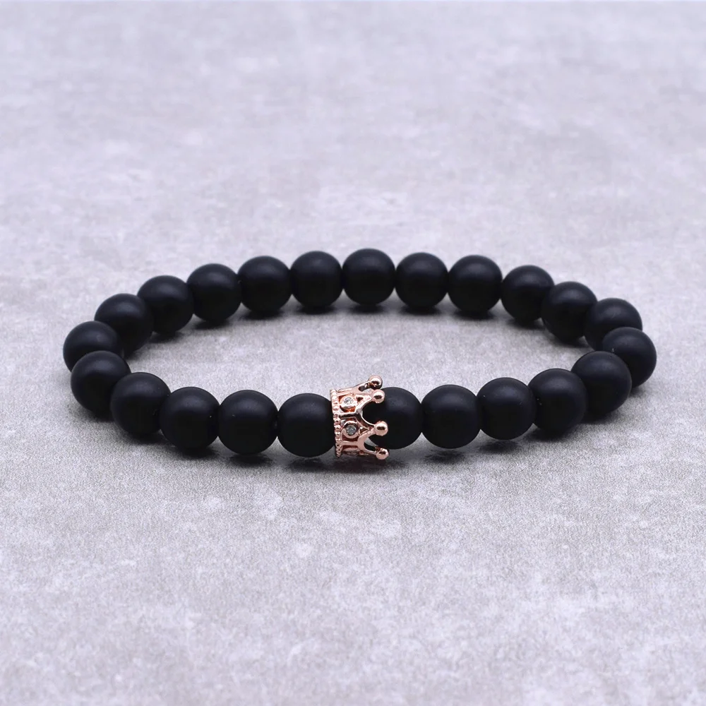 Couple Bracelet Charms Stone Beads Men Jewelry Crown Bracelets For Women Bangles Pulseira Masculina Bileklik Pulseira Feminina