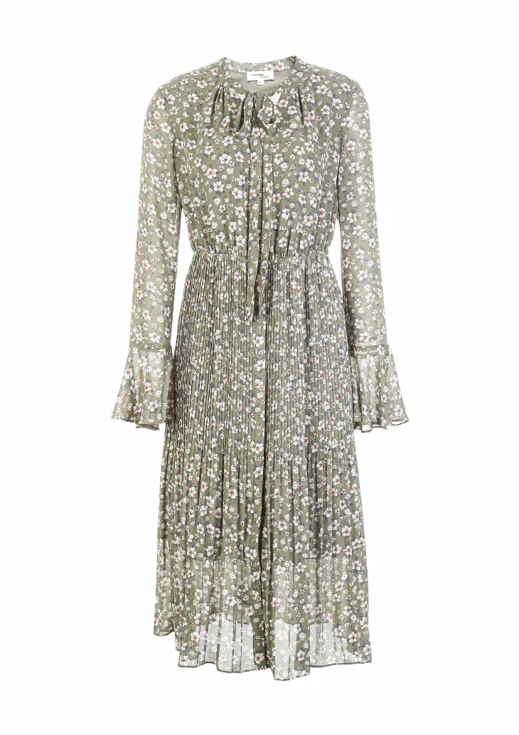 Vero Moda Printed V-neck Lace-up Pleated Mid-length Chiffon Boho Dress | 318305521