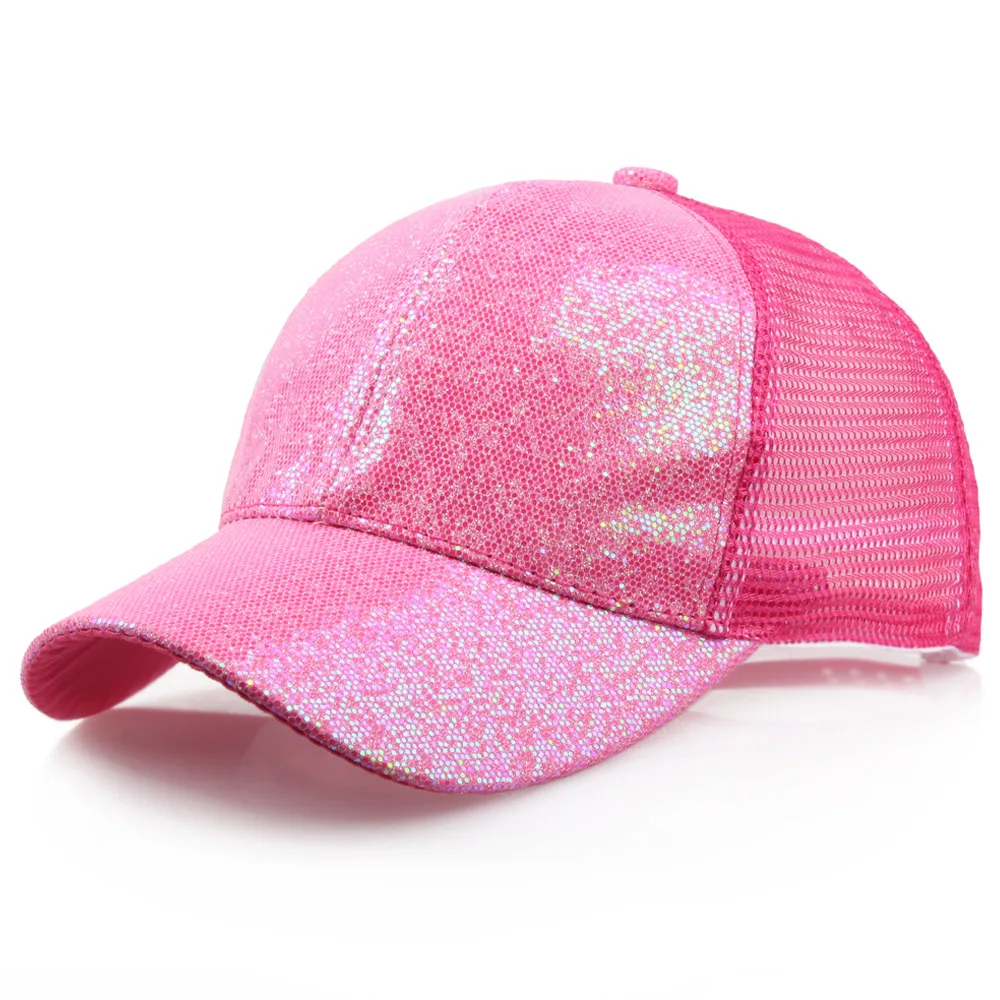 Women Baseball Hat Mesh Sequin Shiny Bun Female Backpack Hat for Women Adjustable Cap Streetwear Gorras Para Hombre Pink Hats