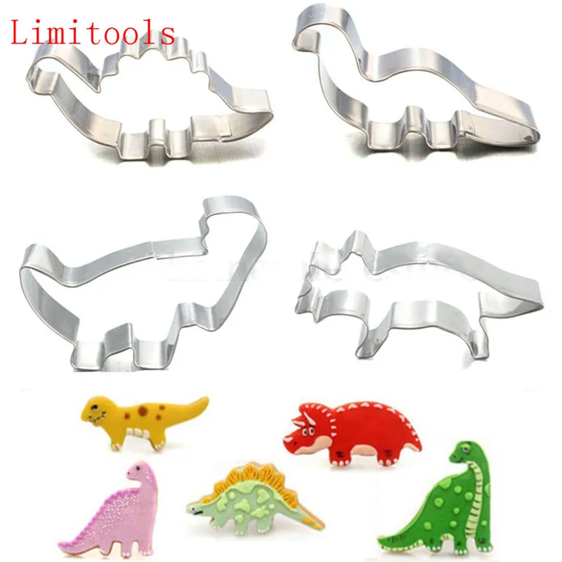 

4Pcs/Set Stainless Steel Dinosaur Animal Fondant Cake Cookie Biscuit Cutter Cake Decorating Mould Pastry Baking Tools