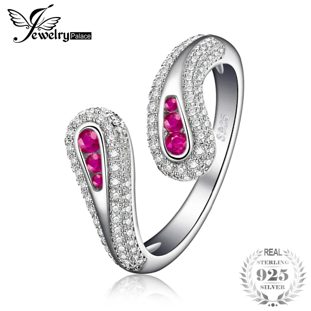 

JewelryPalace Rabbit Ears Created Ruby Open Adjustable Ring 925 Sterling Silver Brand New Fine Jewelry For Women Gifts For Her