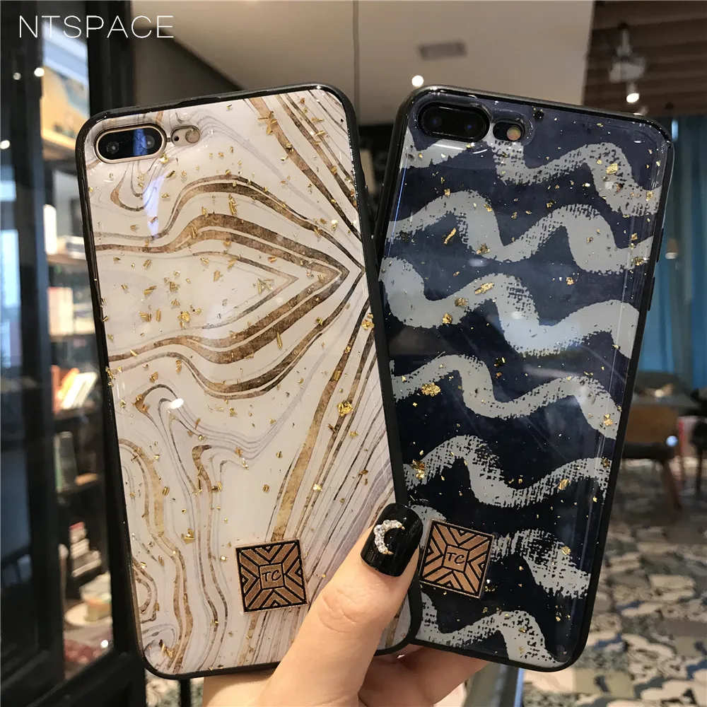 

Luxury Glitter Phone Case For iPhone 7 8 Plus Gold Foil Bling Case For iPhone X XR XS Max 6 6S Plus Soft TPU Silicone Back Cover