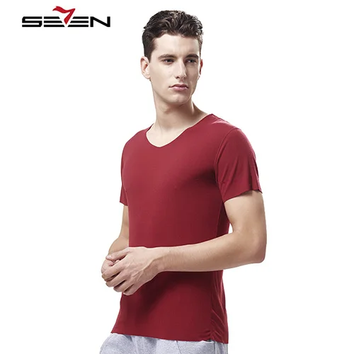 Seven7 бренд для мужчин Майки Slim Fit Твердые V образным вырезом комфортные дышащие мужские модал нижнее бельё для девочек короткий рукав повседневное Топы - Цвет: Red